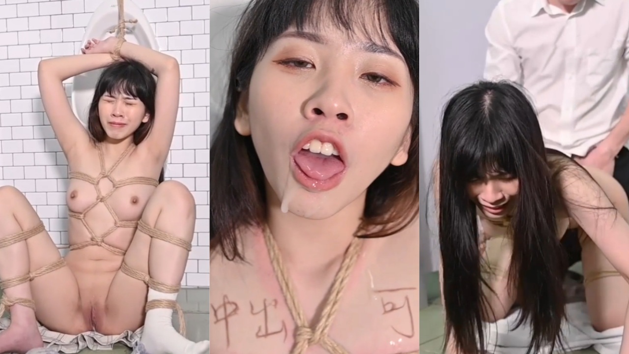 高颜值大学生男厕所捆绑调教 白虎嫩穴被肆意凌虐 一群同学玩弄成母狗