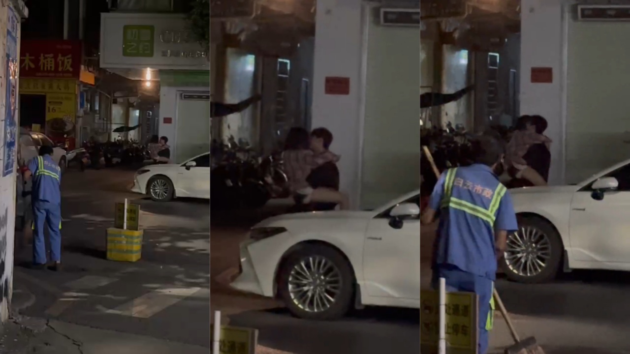 广州白云区永平街道 精神小妹骑男子屌上主动摇摆 一旁的环卫大爷看呆了