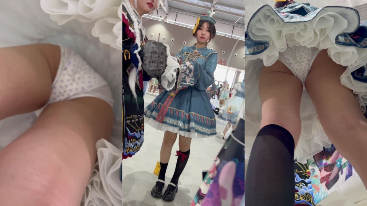 北京欢乐谷万圣节npc美女 上班cos小僵尸惨遭抄底偷拍 垫着姨妈巾还要上班赚钱